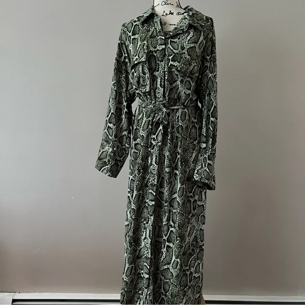 ENA PELLY green Python Utility belted maxi Shirt Dress 10 - Picture 1 of 10